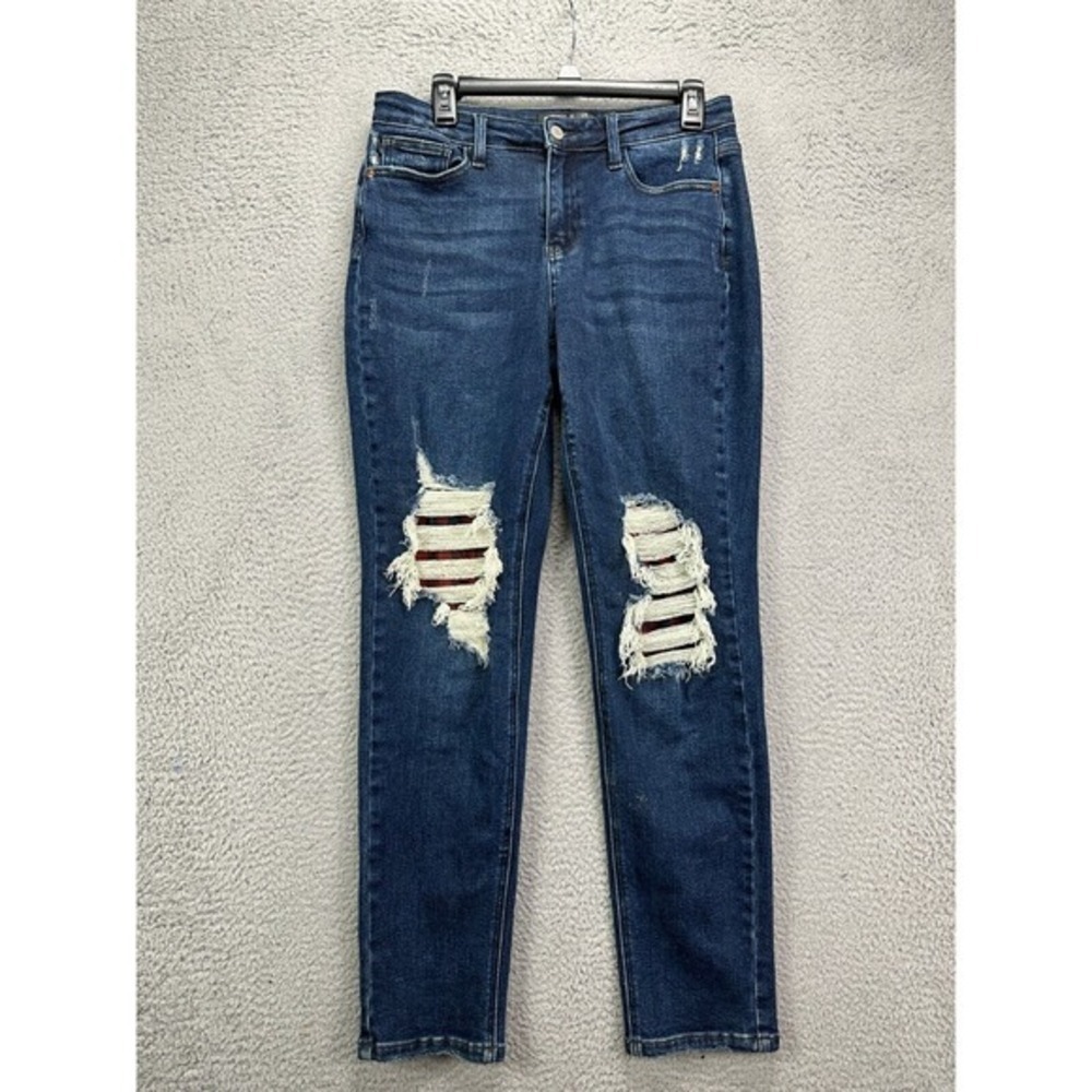 Judy Blue Jeans Womens 7-28 Blue Distressed Boyfriend Fit Stretch Mid-Rise Denim